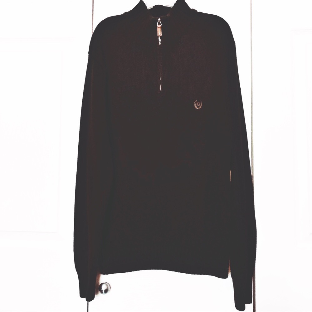 Chaps Black Long Sleeve Zipper Front Cotton Sweater